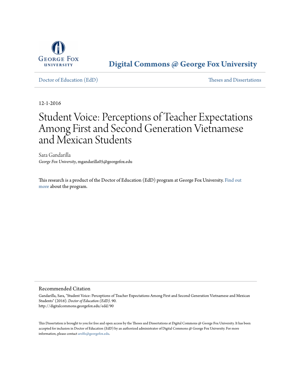 Perceptions of Teacher Expectations Among First and Second