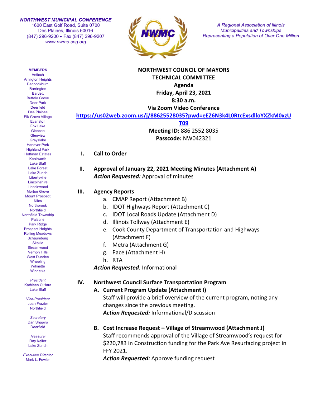 NORTHWEST COUNCIL of MAYORS TECHNICAL COMMITTEE Agenda