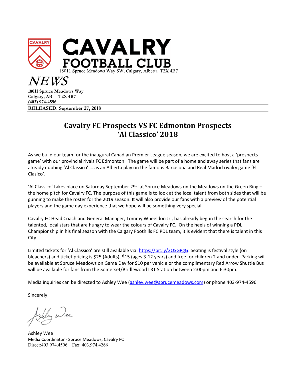 Cavalry FC Prospects VS FC Edmonton Prospects ‘Al Classico’ 2018