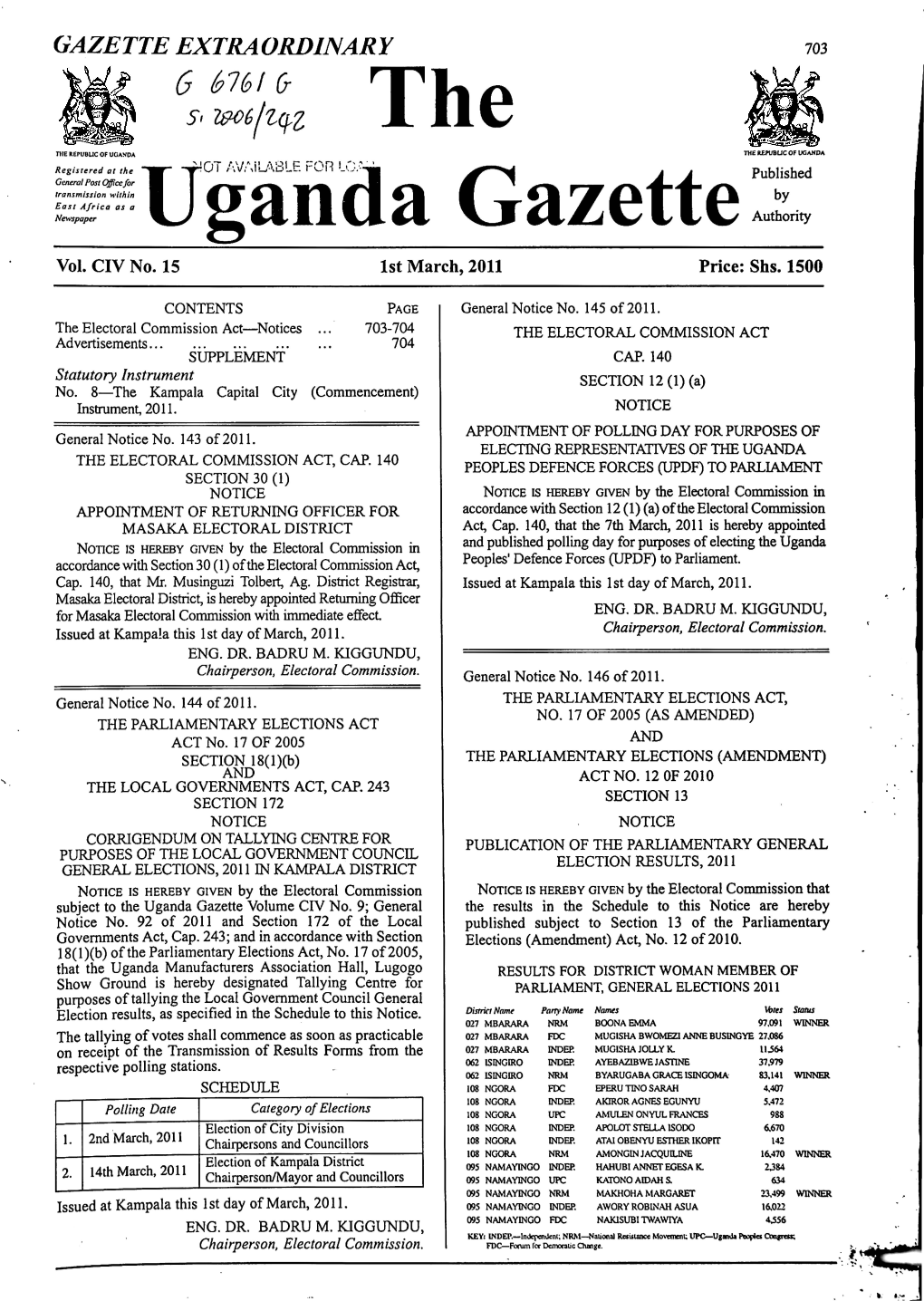 Uganda Gazette Authority Vol