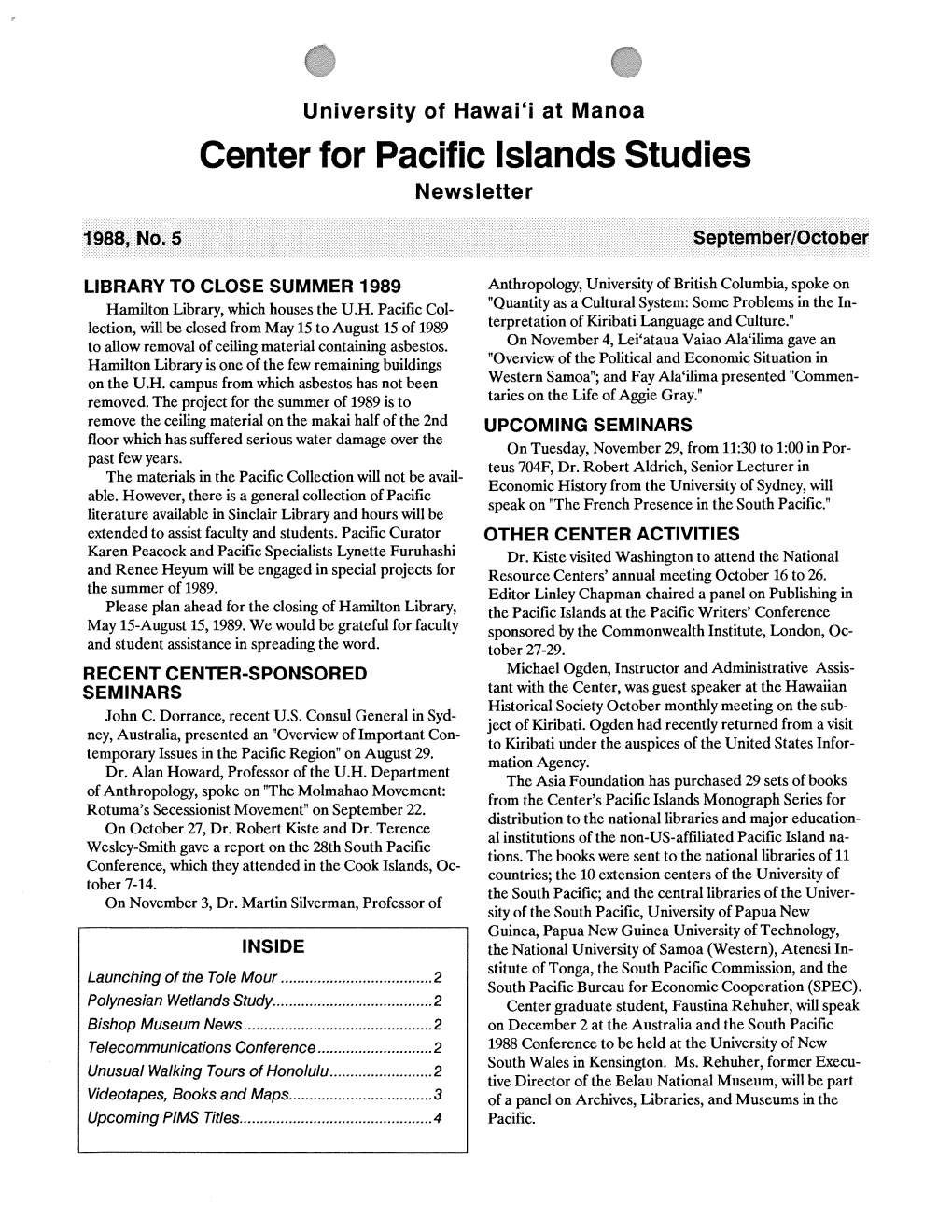Center for Pacific Islands Studies Newsletter