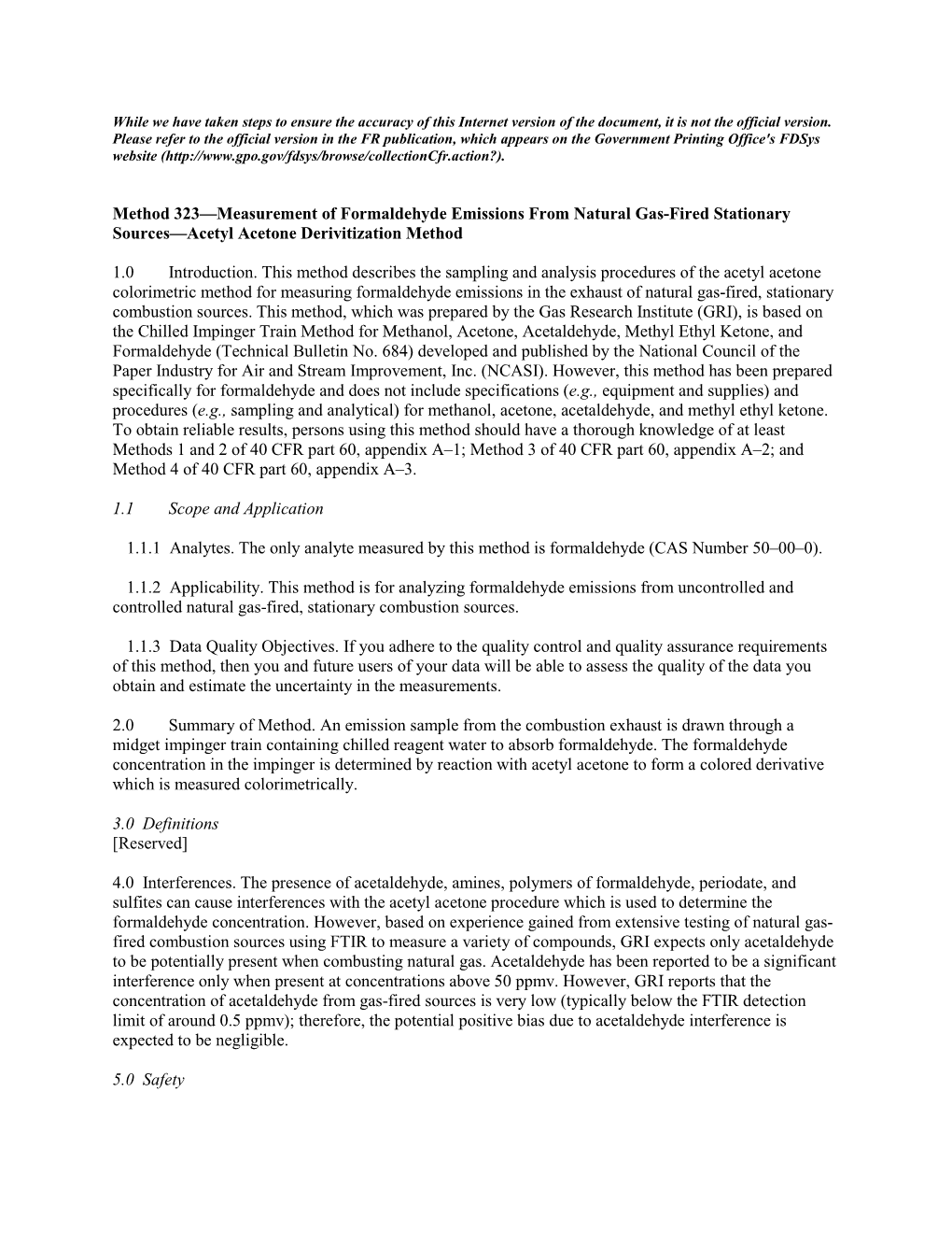 Method 323—Measurement of Formaldehyde Emissions from Natural Gas-Fired Stationary Sources—Acetyl Acetone Derivitization Method