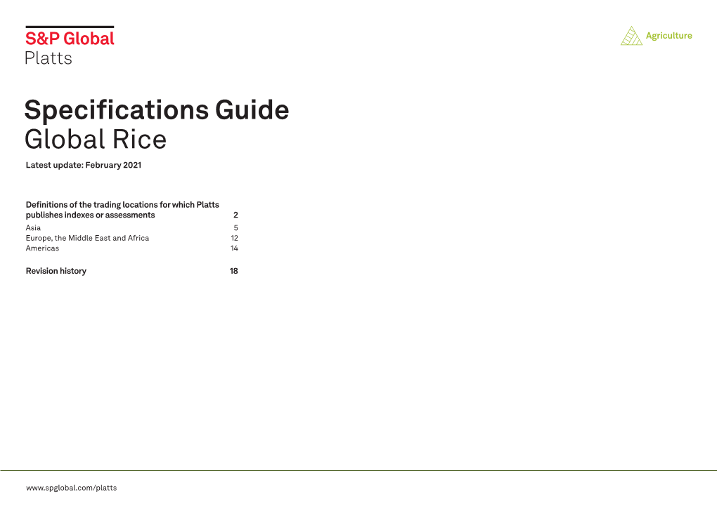 Specifications Guide Global Rice Latest Update: February 2021