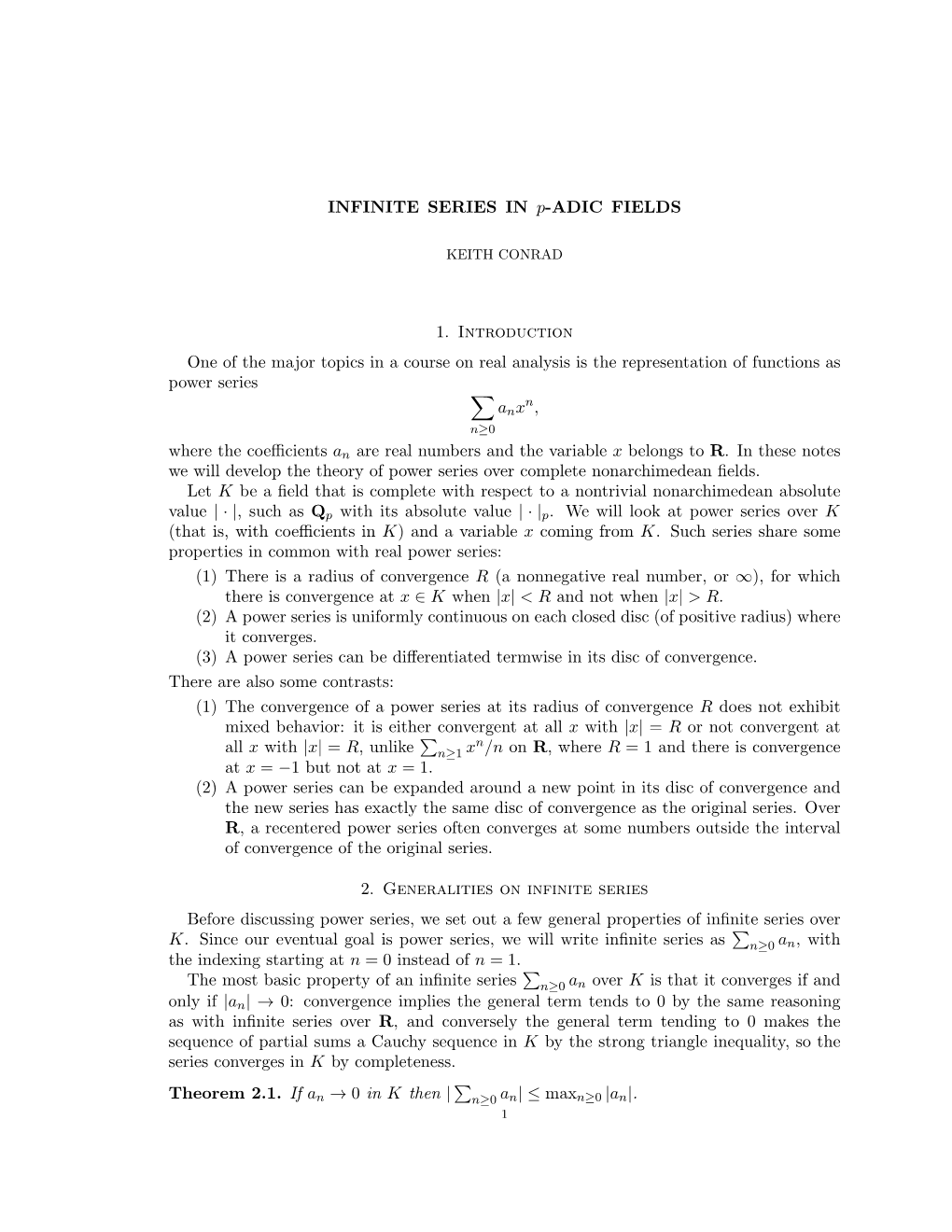 INFINITE SERIES in P-ADIC FIELDS