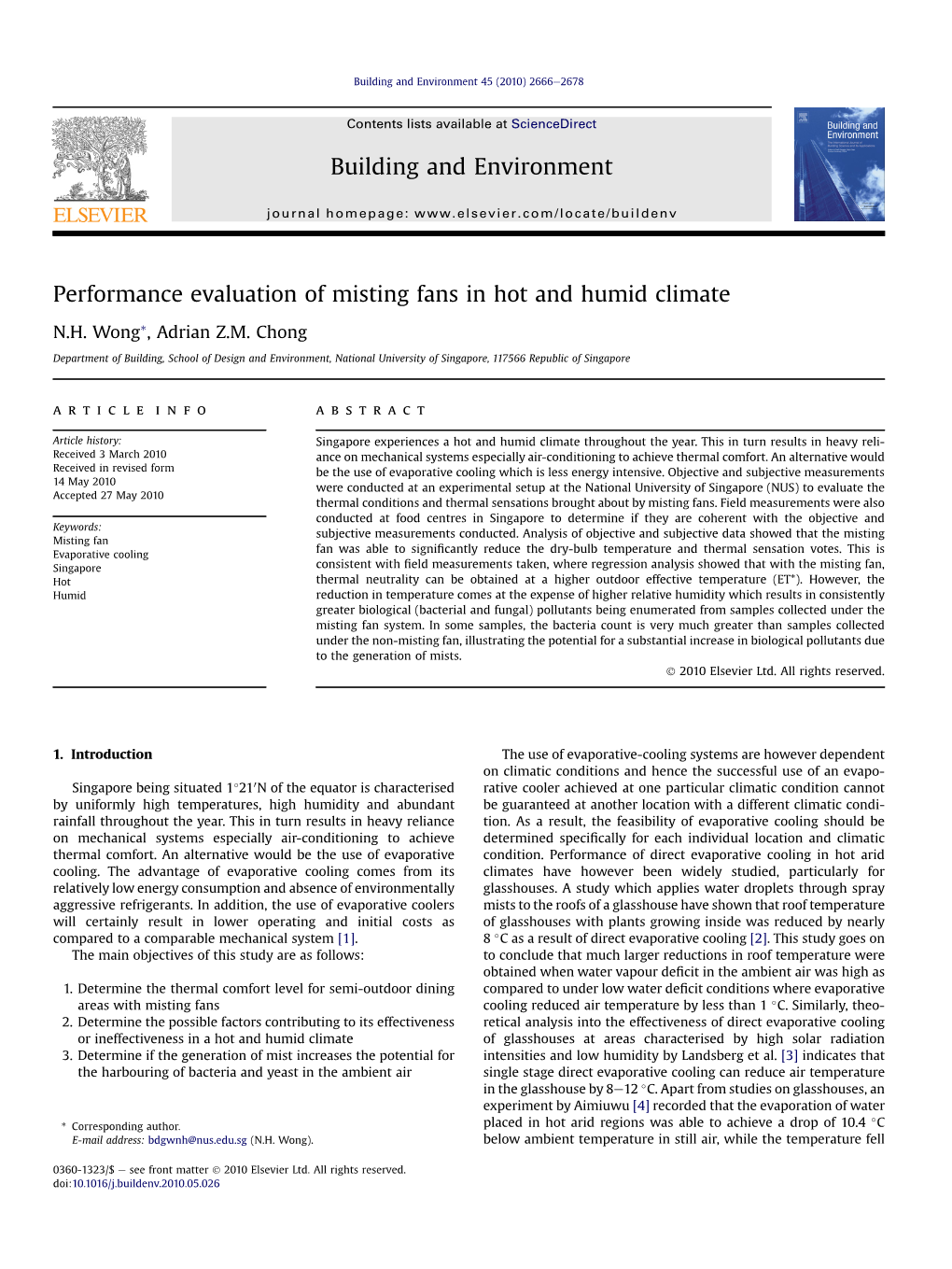 Performance Evaluation of Misting Fans in Hot and Humid Climate