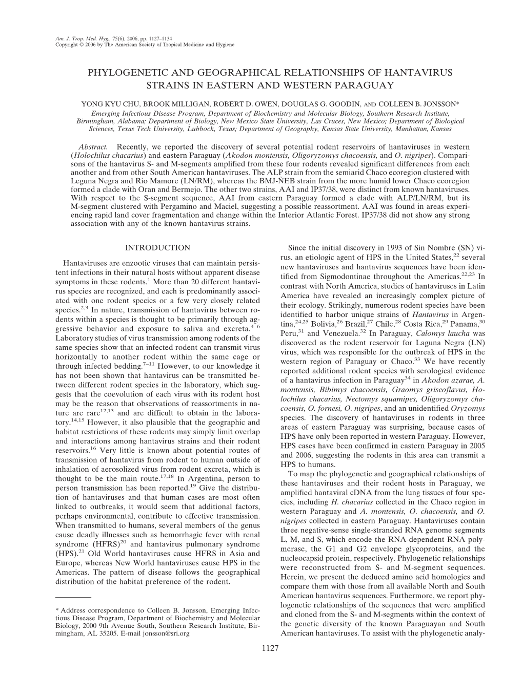 Phylogenetic and Geographical Relationships of Hantavirus Strains in Eastern and Western Paraguay