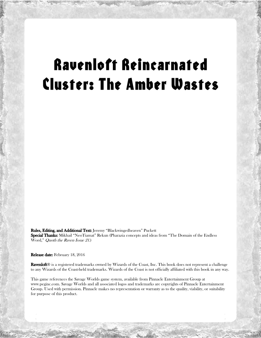 Ravenloft Reincarnated: the Amber Wastes Cluster