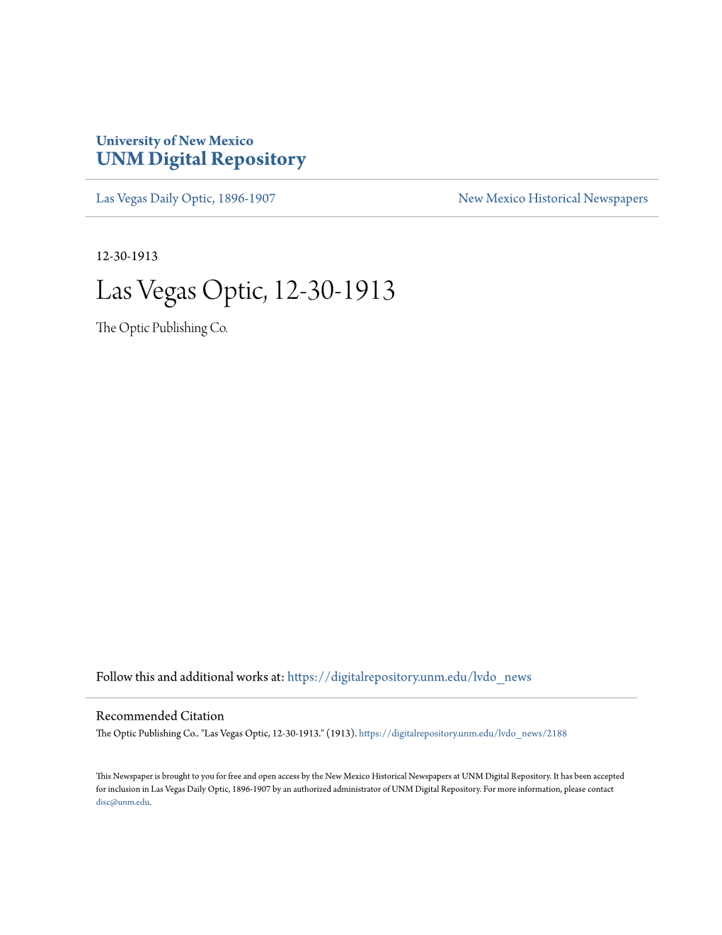 Las Vegas Optic, 12-30-1913 the Optic Publishing Co