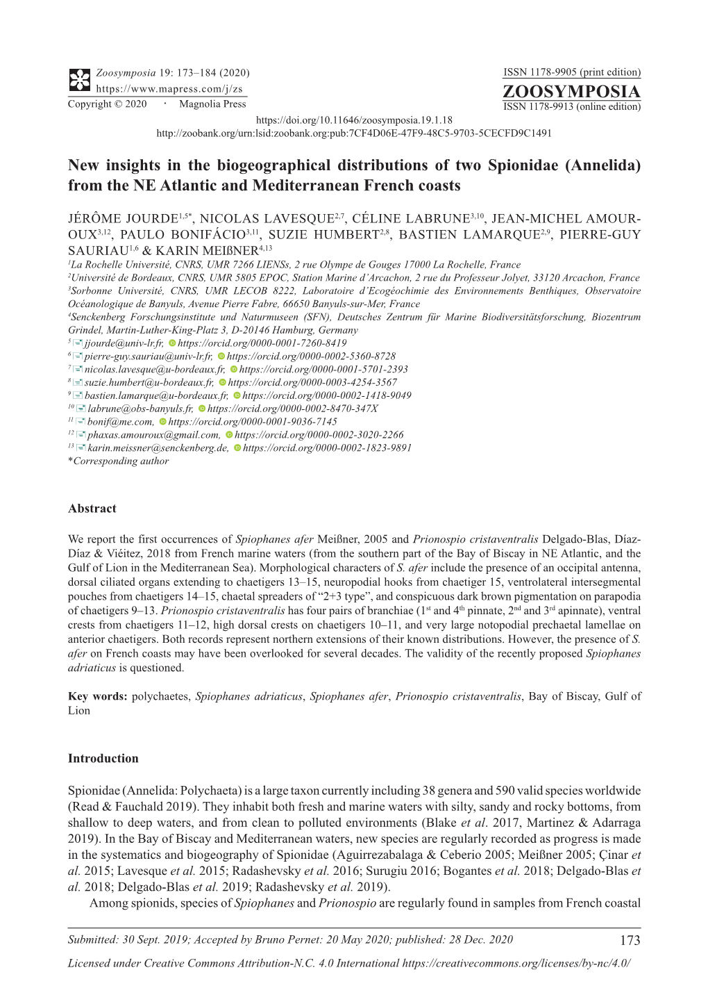 New Insights in the Biogeographical Distributions of Two Spionidae (Annelida) from the NE Atlantic and Mediterranean French Coasts