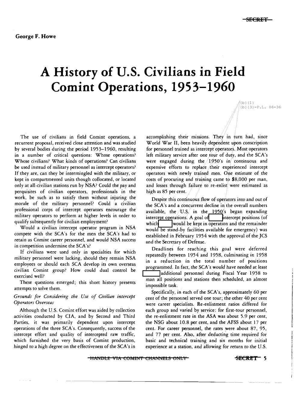 A History of U.S. Civilians in Field Comint Operations, 1953-1960