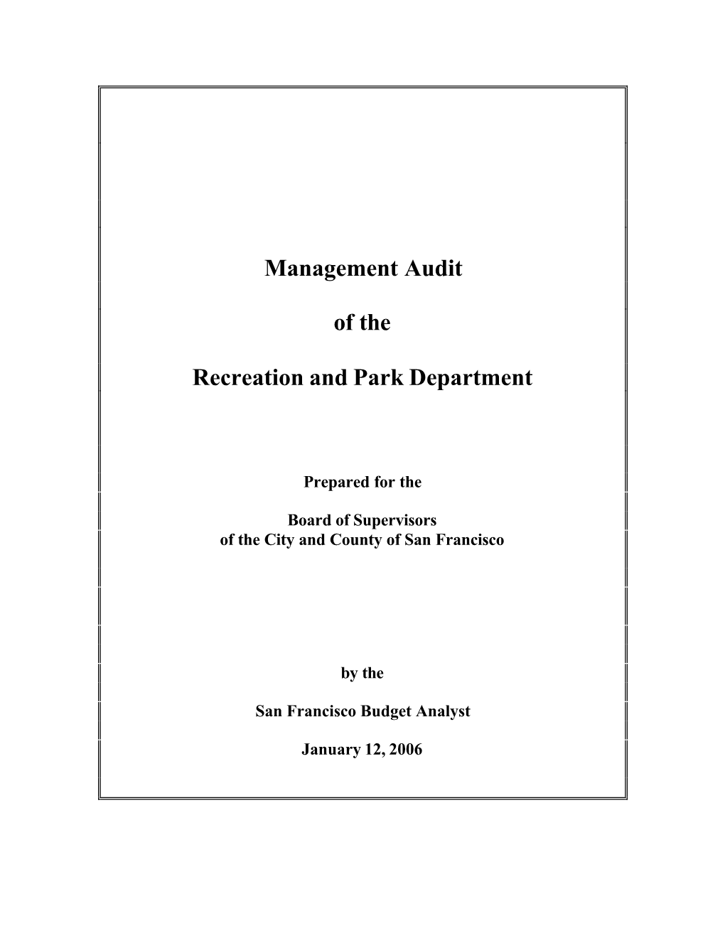 Management Audit of the Recreation and Park Department