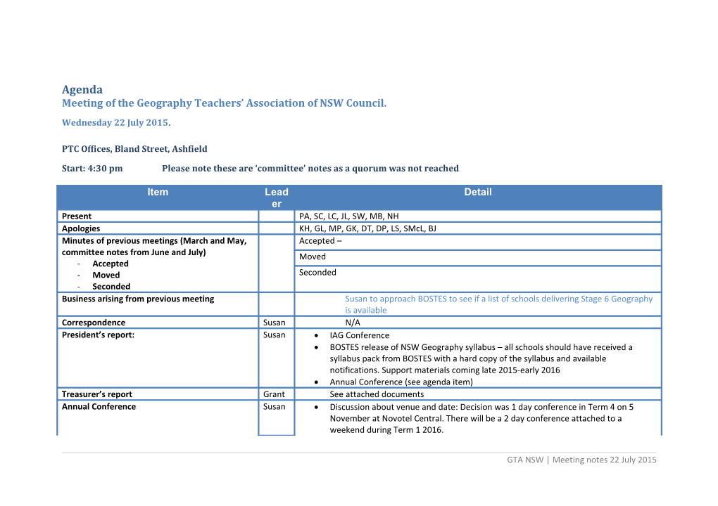 Meeting of the Geography Teachers Association of NSW Council