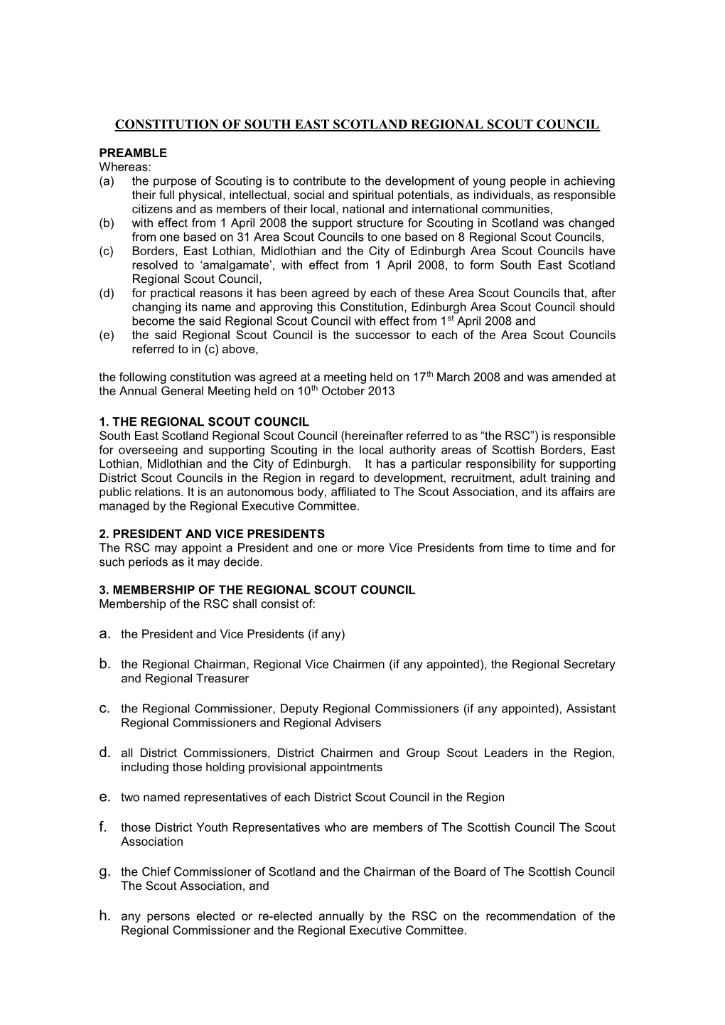 Constitution of South East Scotland Regional Scout Council