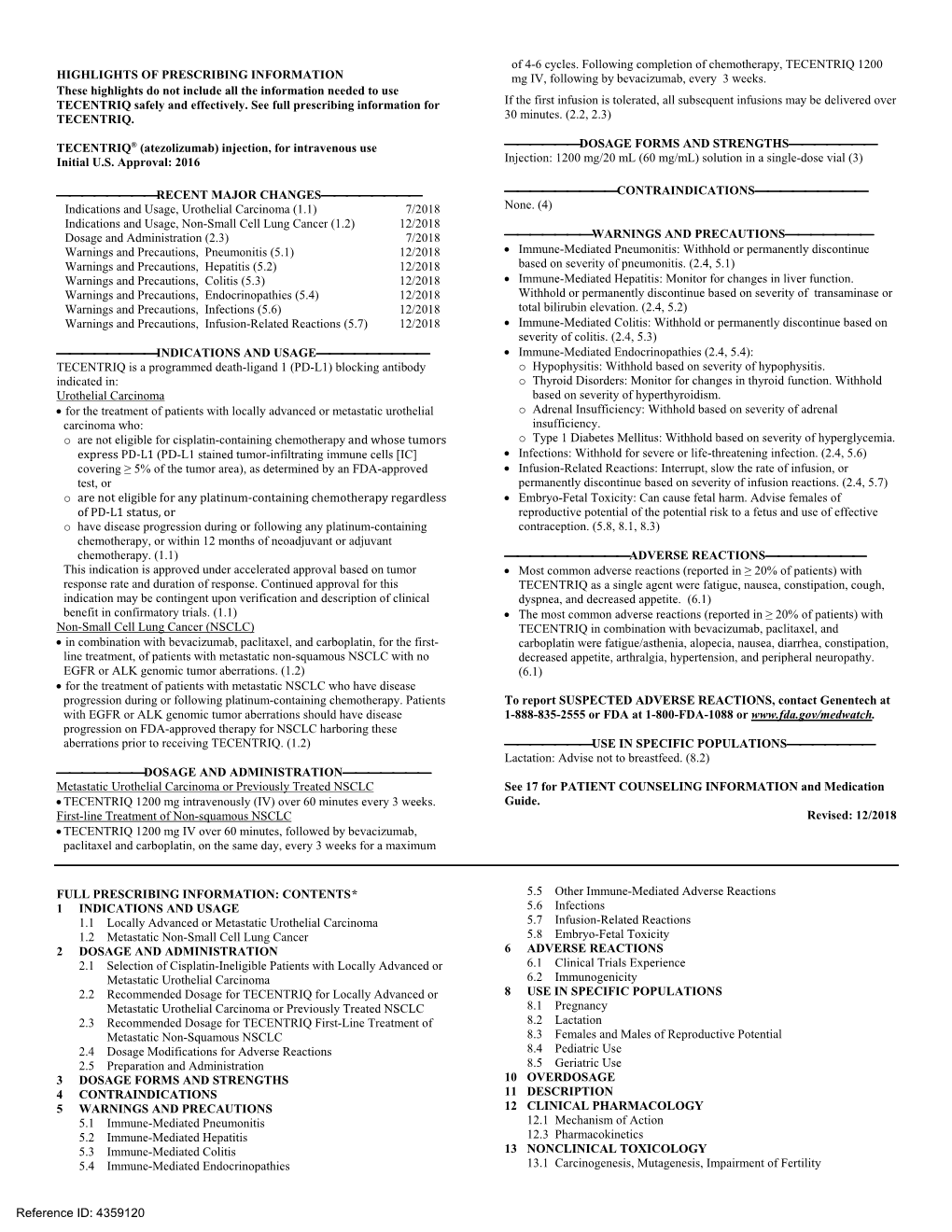 TECENTRIQ® (Atezolizumab) Injection, for Intravenous Use DOSAGE FORMS and STRENGTHS Initial U.S