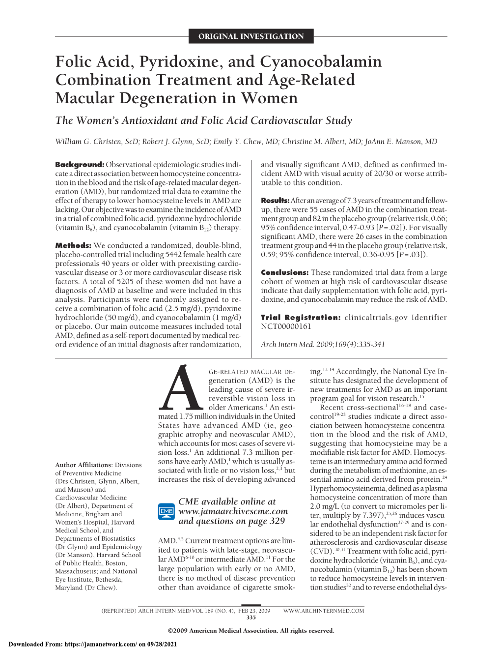 Folic Acid, Pyridoxine, and Cyanocobalamin Combination