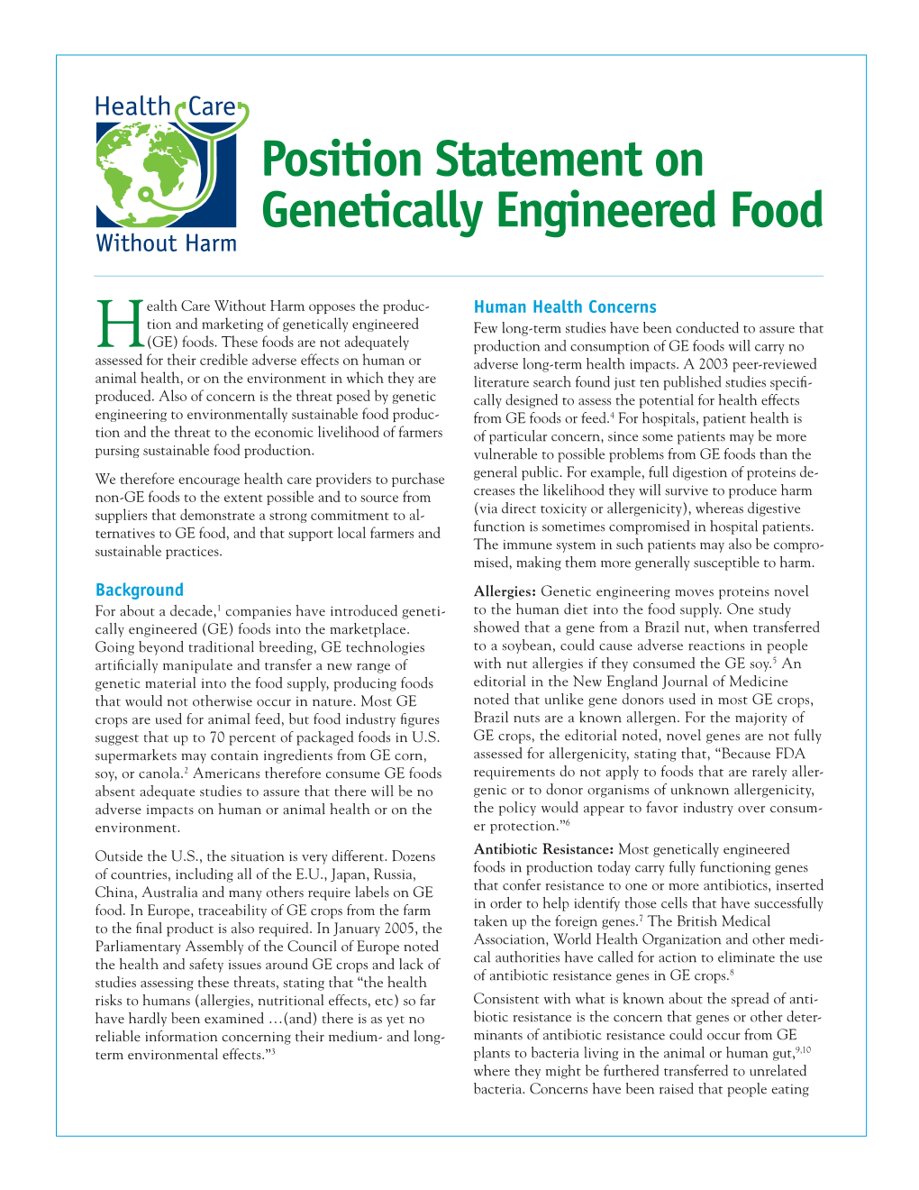 Position Statement on Genetically Engineered Food