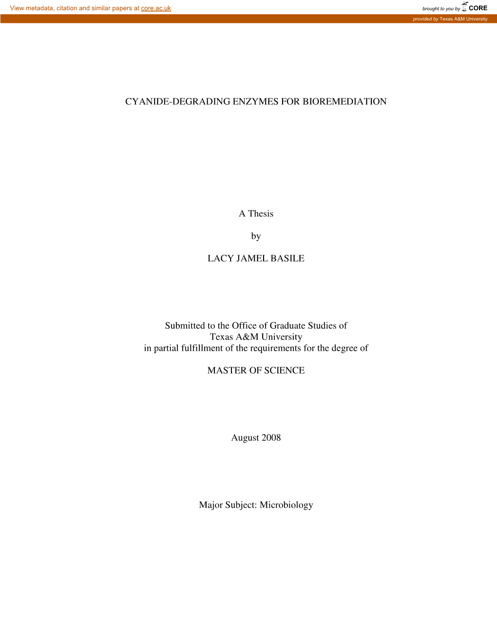 Cyanide-Degrading Enzymes for Bioremediation A