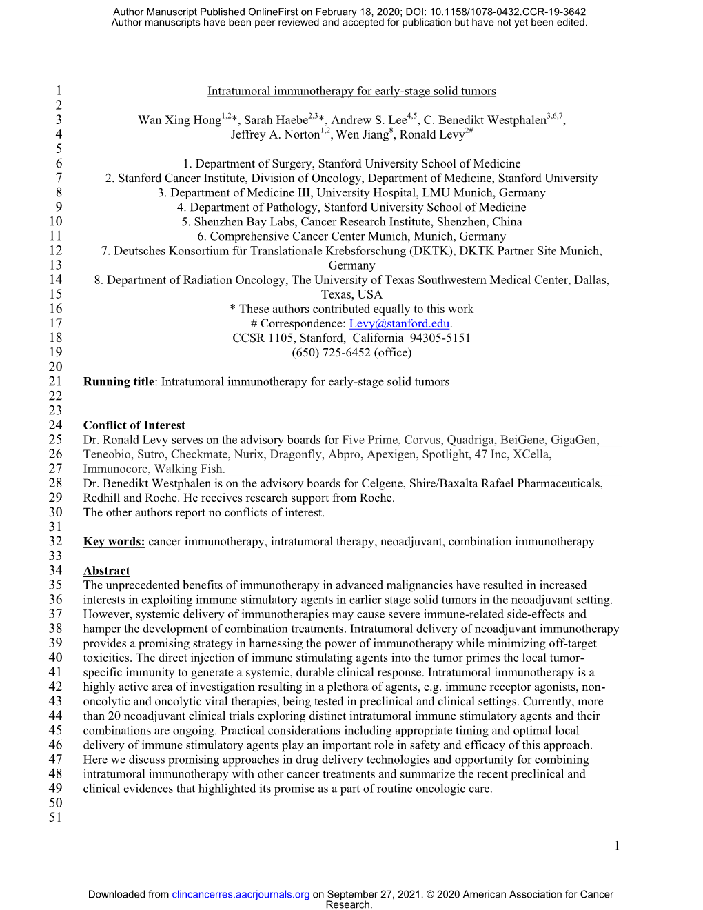 Intratumoral Immunotherapy for Early Stage Solid Tumors