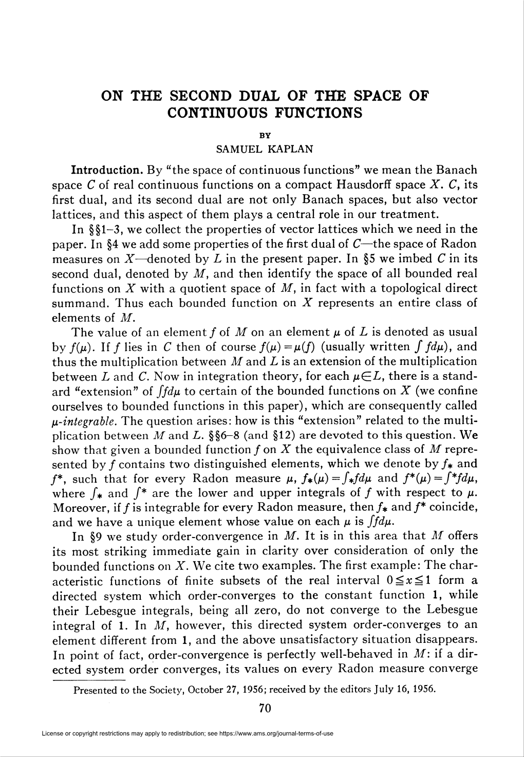 On the Second Dual of the Space of Continuous Functions