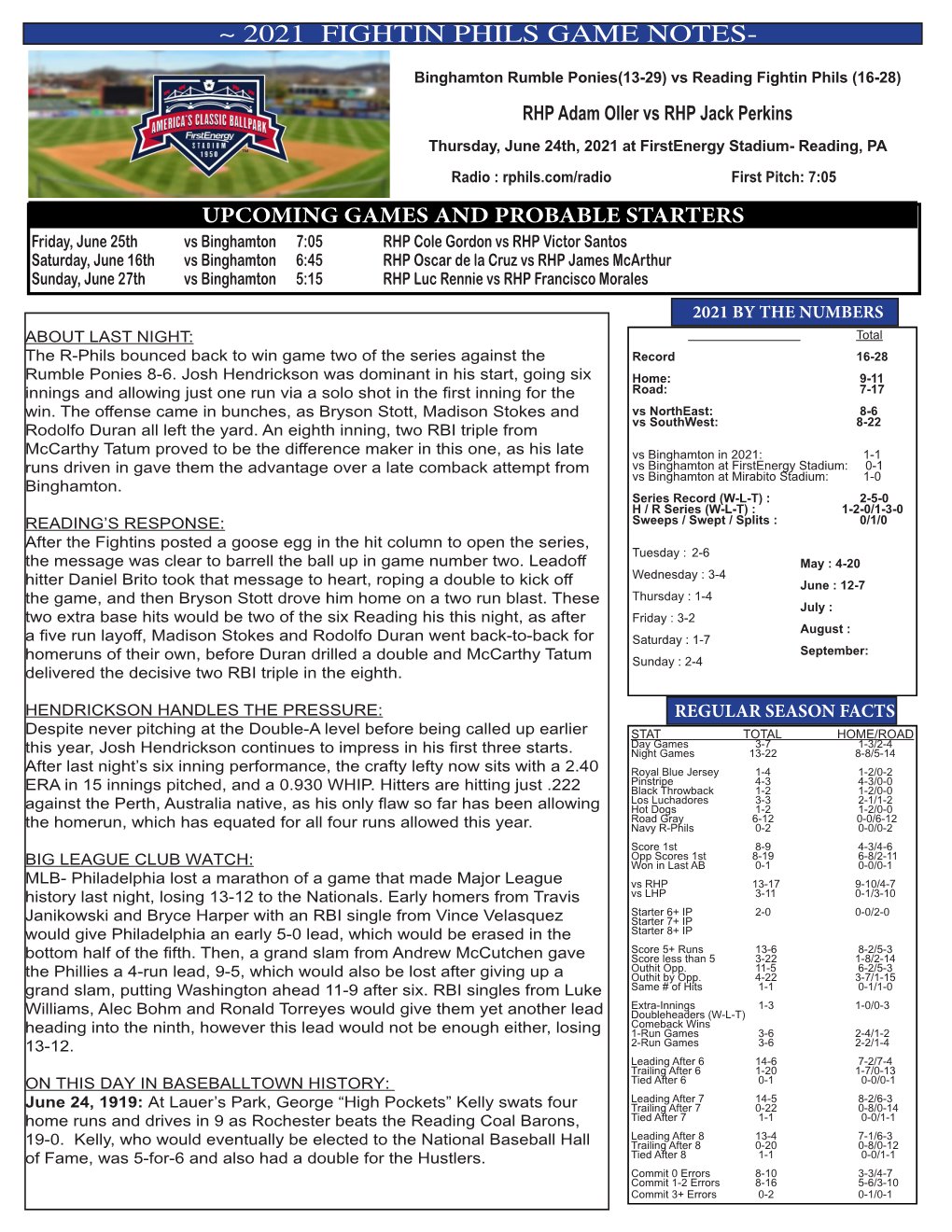 ~ 2021 Fightin Phils Game Notes