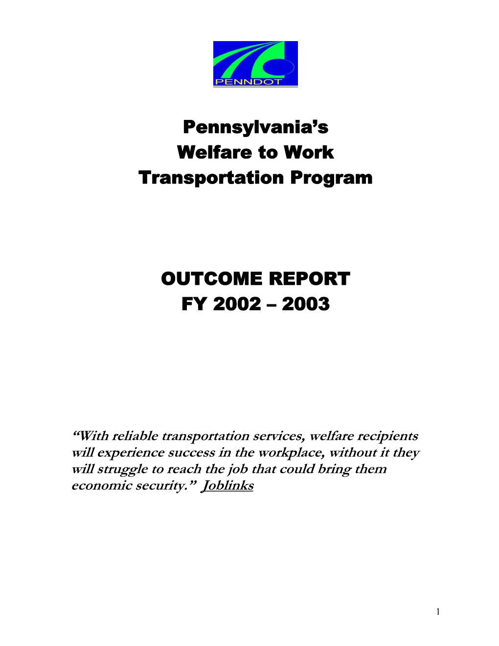 Pennsylvania's Welfare to Work Transportation Program