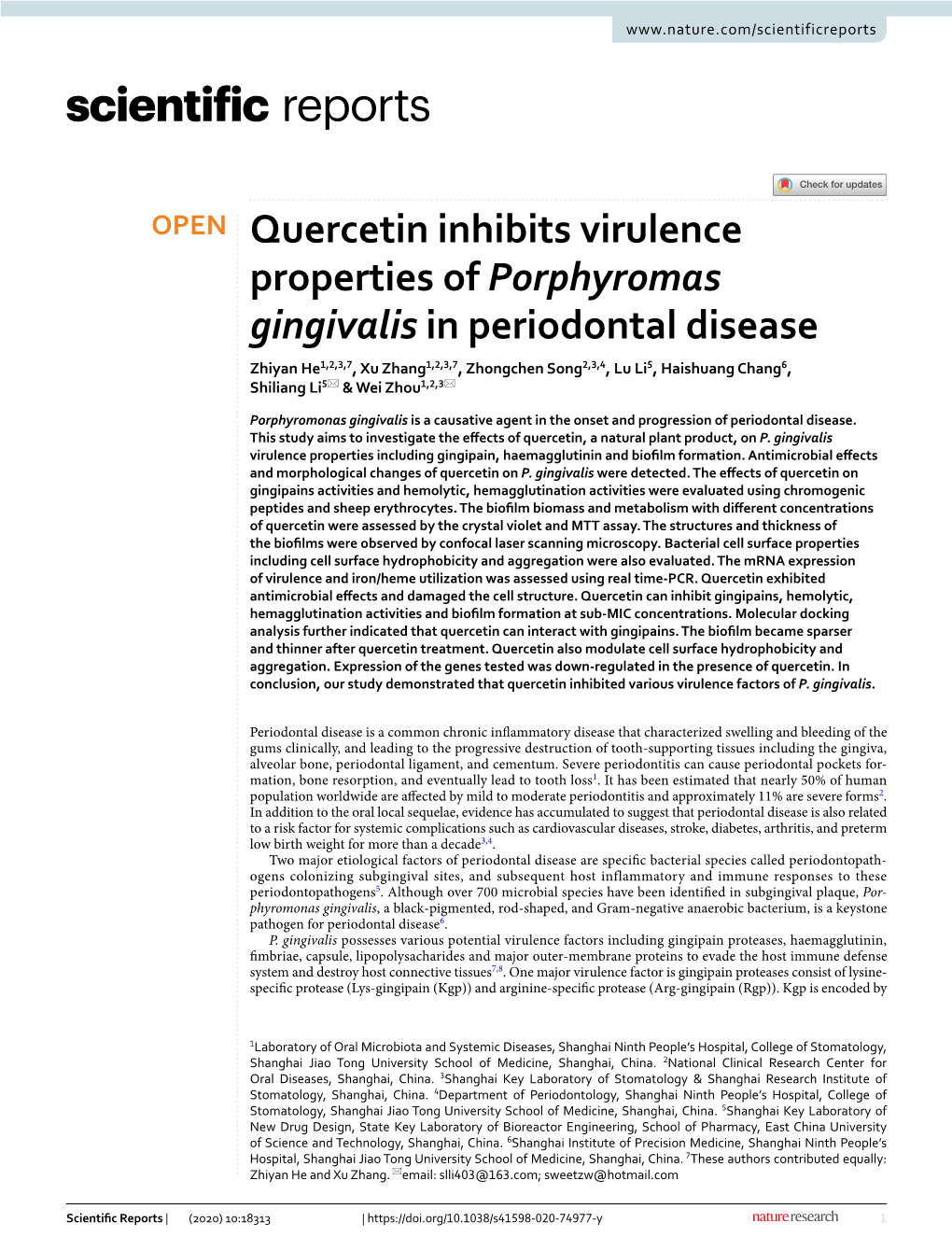 Quercetin Inhibits Virulence Properties of Porphyromas Gingivalis In