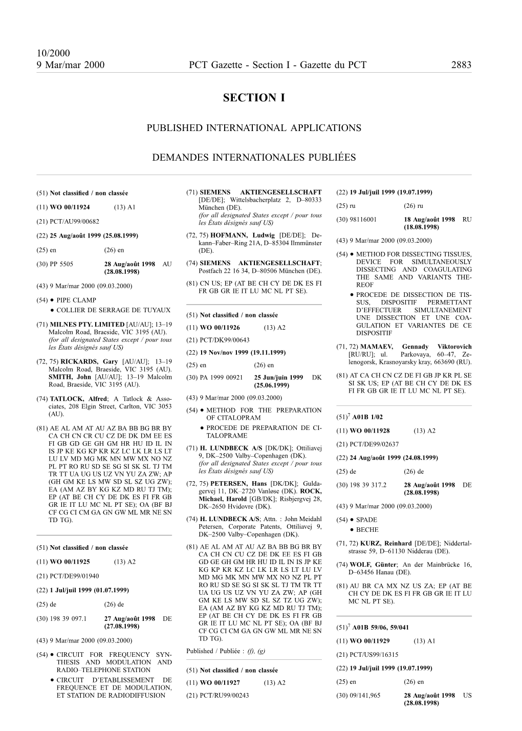 PCT Gazette, Weekly Issue No. 10, 2000