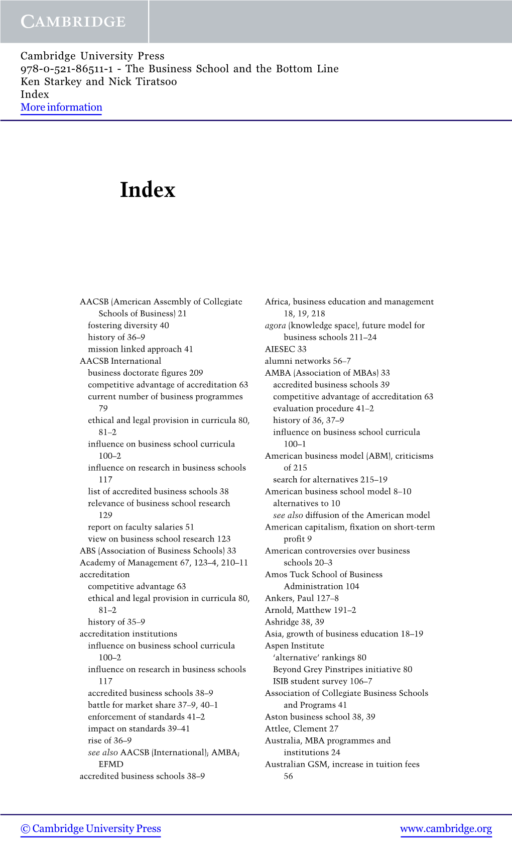 The Business School and the Bottom Line Ken Starkey and Nick Tiratsoo Index More Information