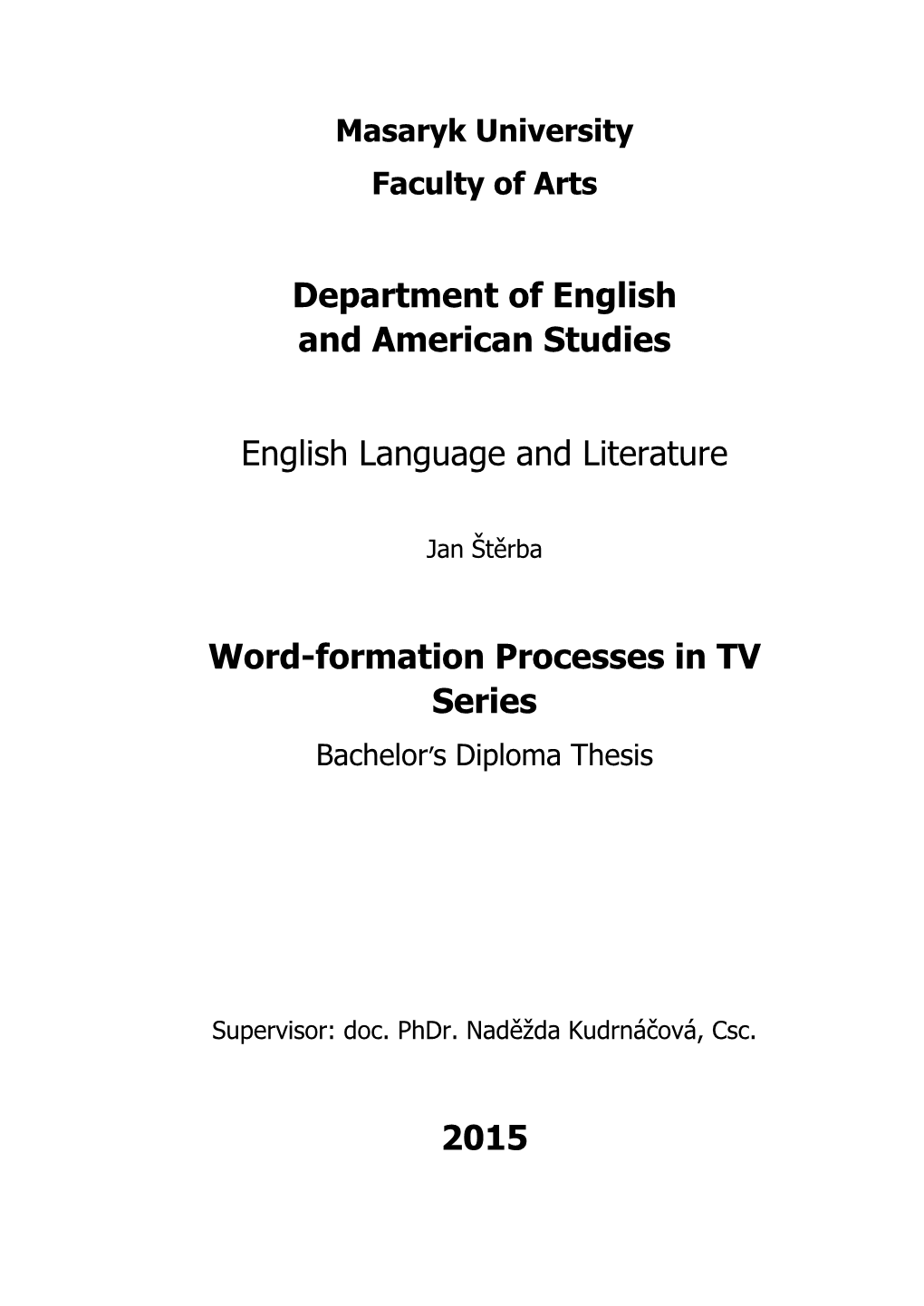 Department of English and American Studies English Language And