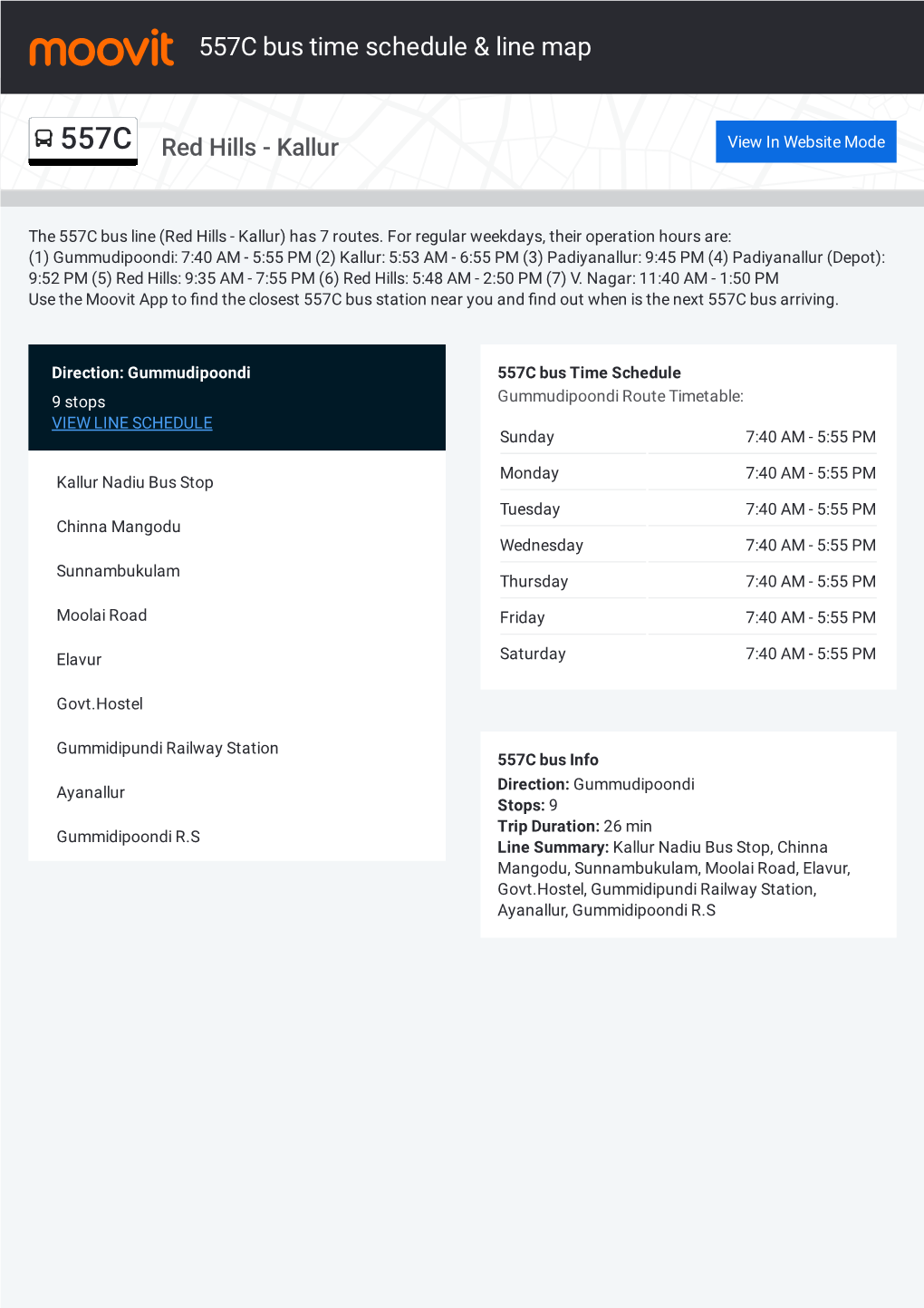 557C Bus Time Schedule & Line Route