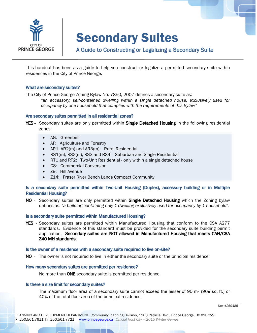 Secondary Suites a Guide to Constructing Or Legalizing a Secondary Suite