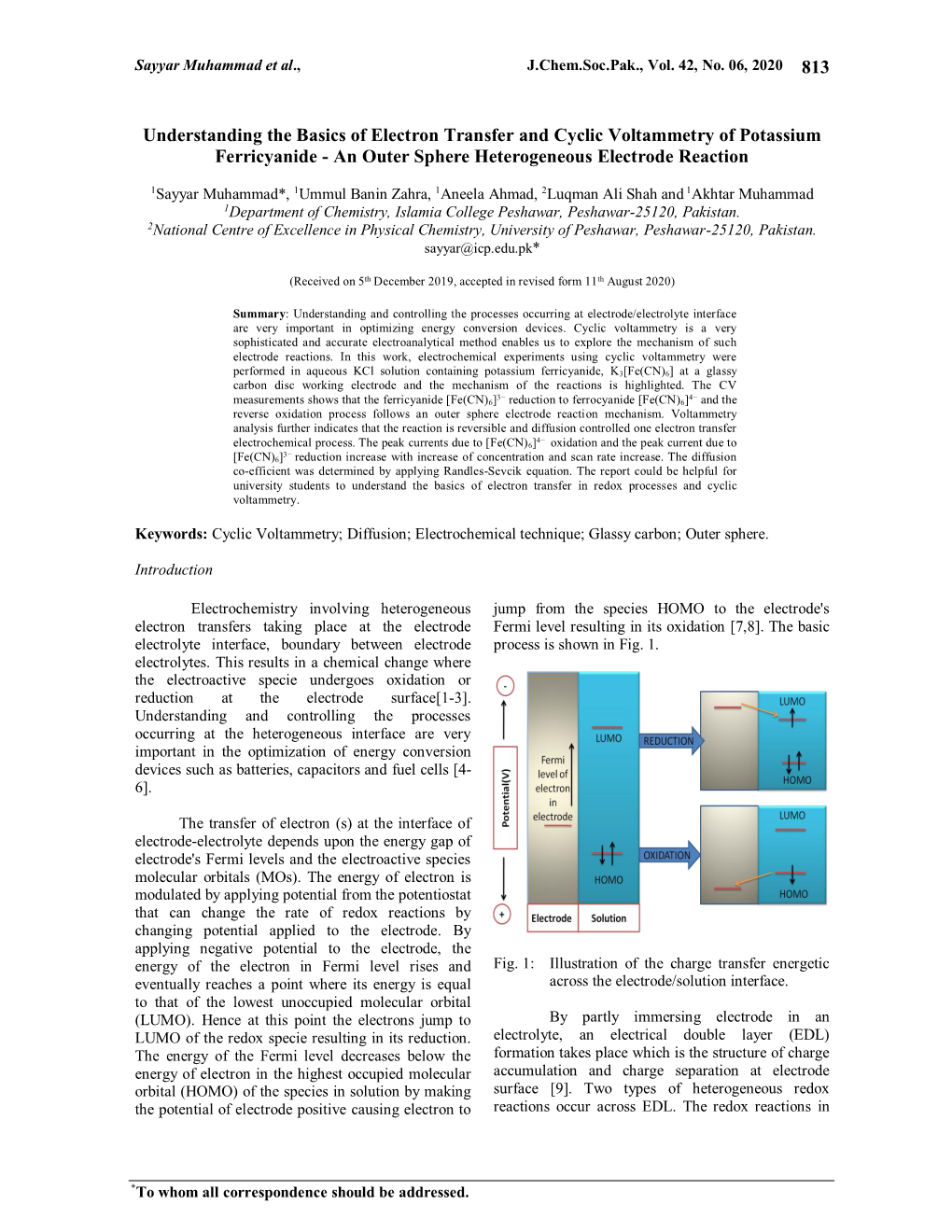 Understanding the Basics of Electron Transfer and Cyclic Voltammetry of Potassium Ferricyanide - an Outer Sphere Heterogeneous Electrode Reaction