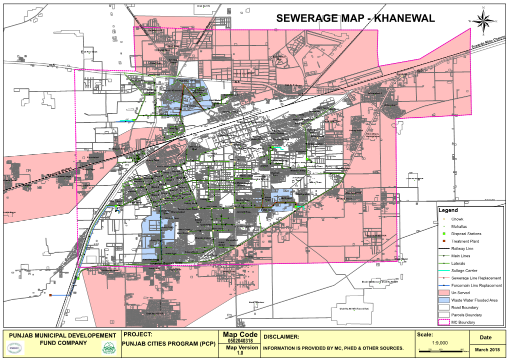 Map Code DISCLAIMER: Date 0502040318 FUND COMPANY PUNJAB CITIES PROGRAM (PCP) 1:9,000 Map Version INFORMATION IS PROVIDED by MC, PHED & OTHER SOURCES