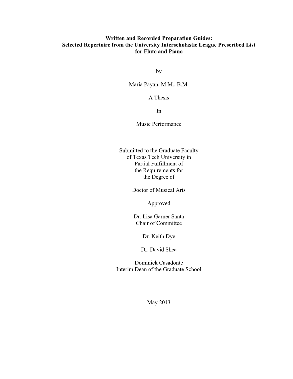 Written and Recorded Preparation Guides: Selected Repertoire from the University Interscholastic League Prescribed List for Flute and Piano