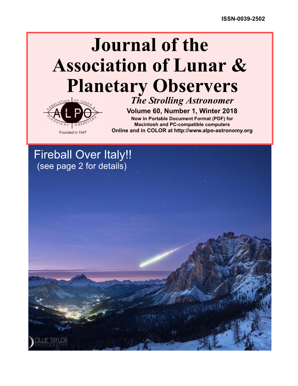 Journal of the Association of Lunar & Planetary Observers