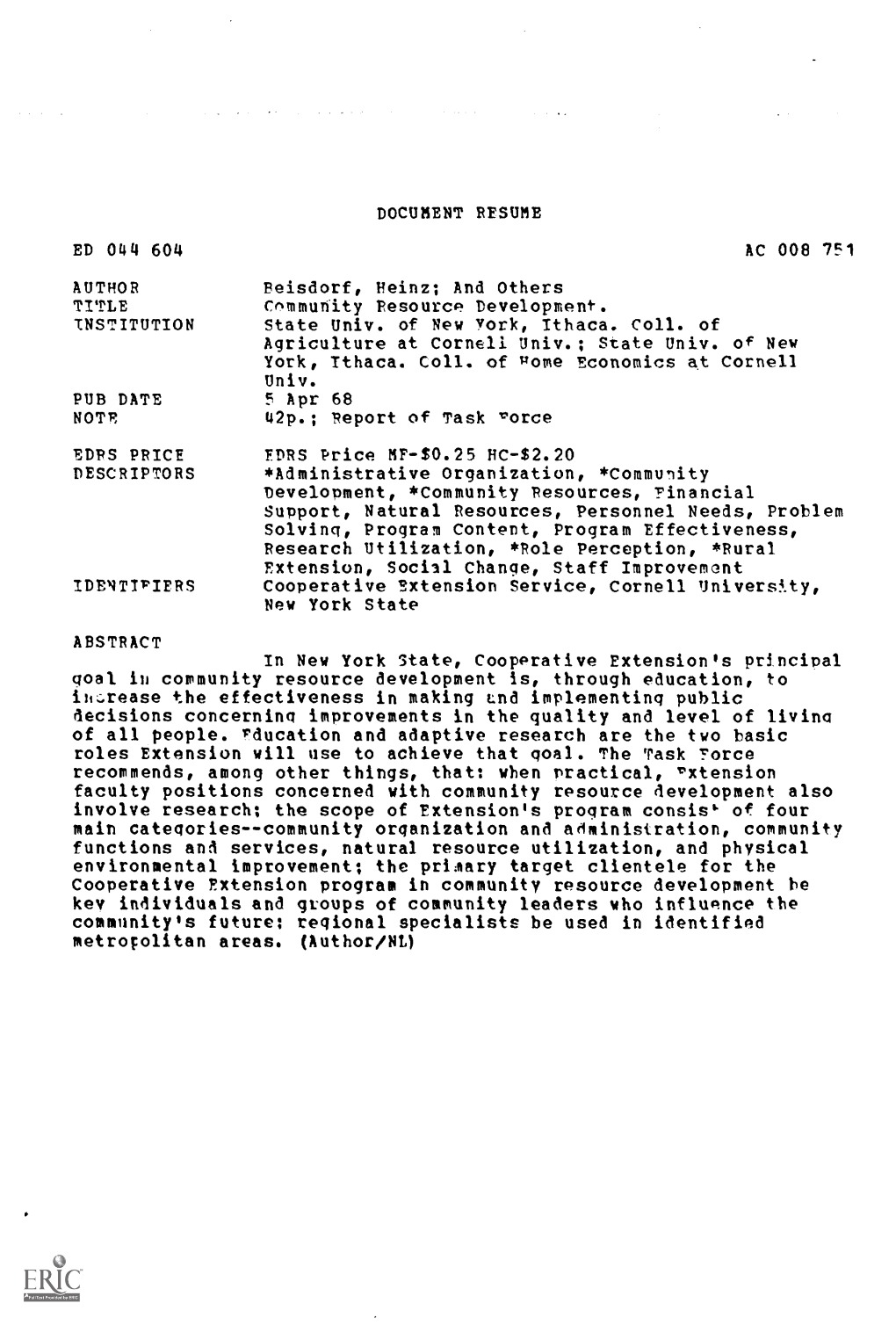 DOCUMENT RESUME ED 044 604 AC 008 751 AUTHOR Beisdorf