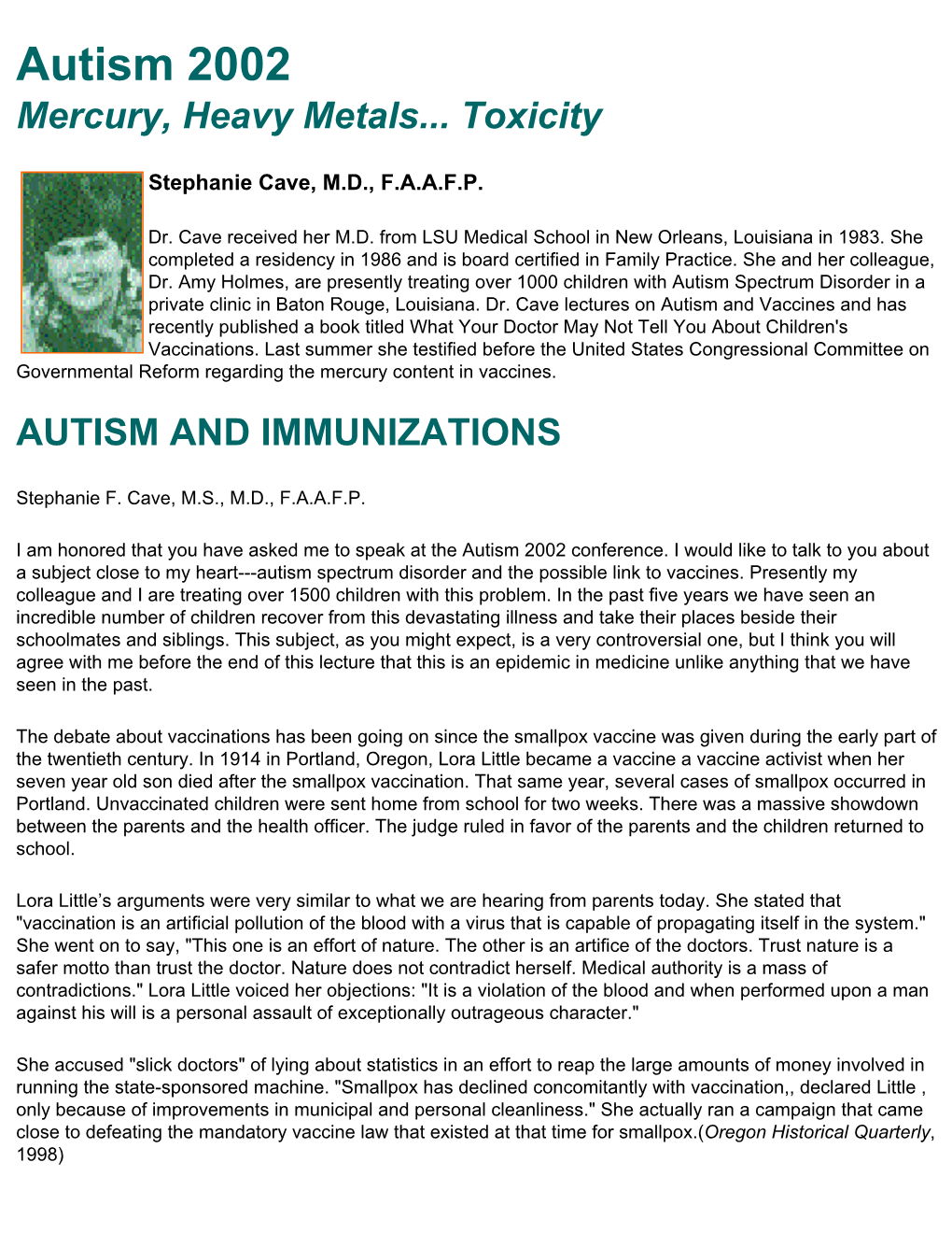 Autism 2002 Mercury, Heavy Metals