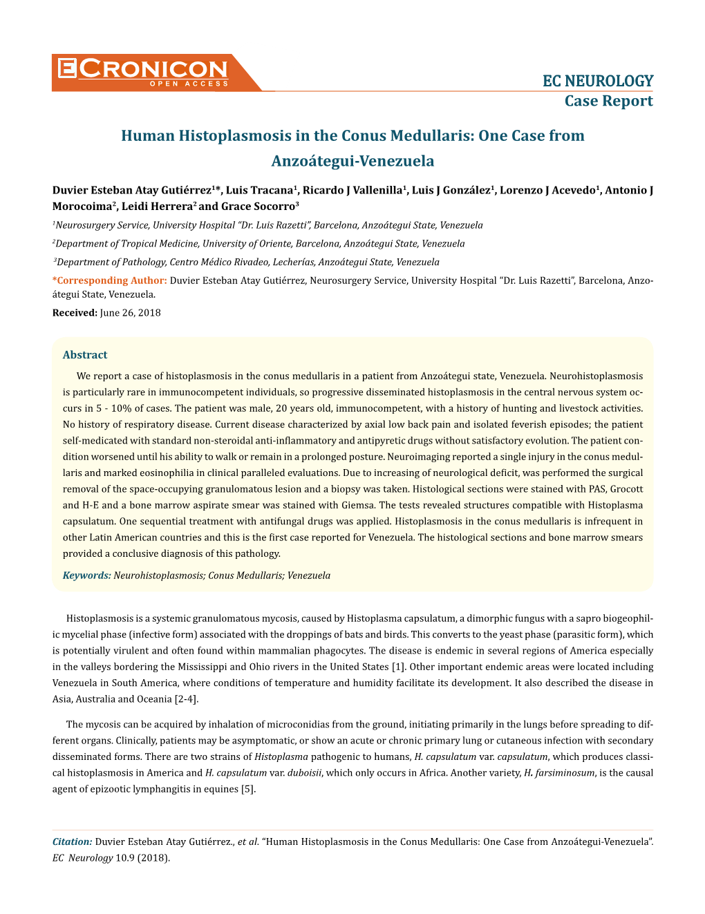 Cronicon OPEN ACCESS EC NEUROLOGY Case Report