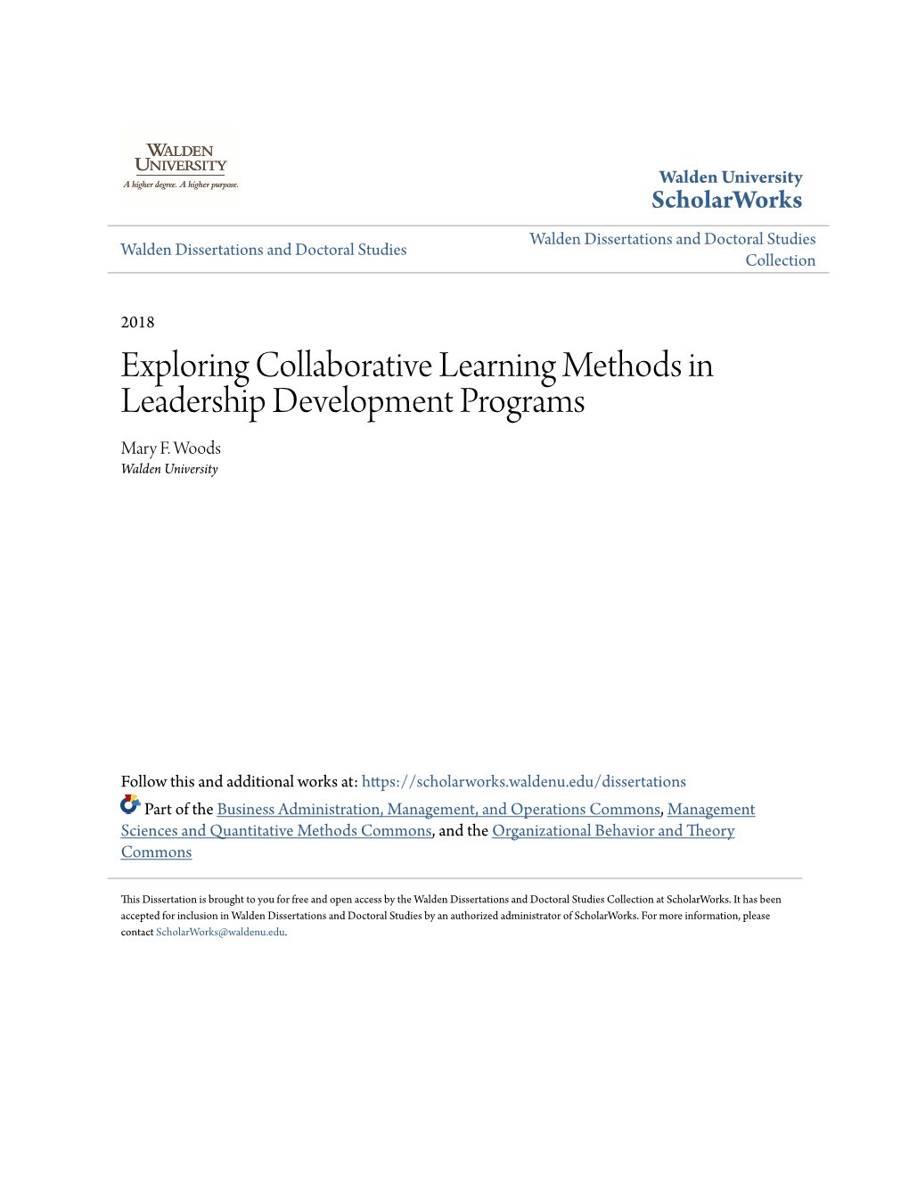 Exploring Collaborative Learning Methods in Leadership Development Programs Mary F