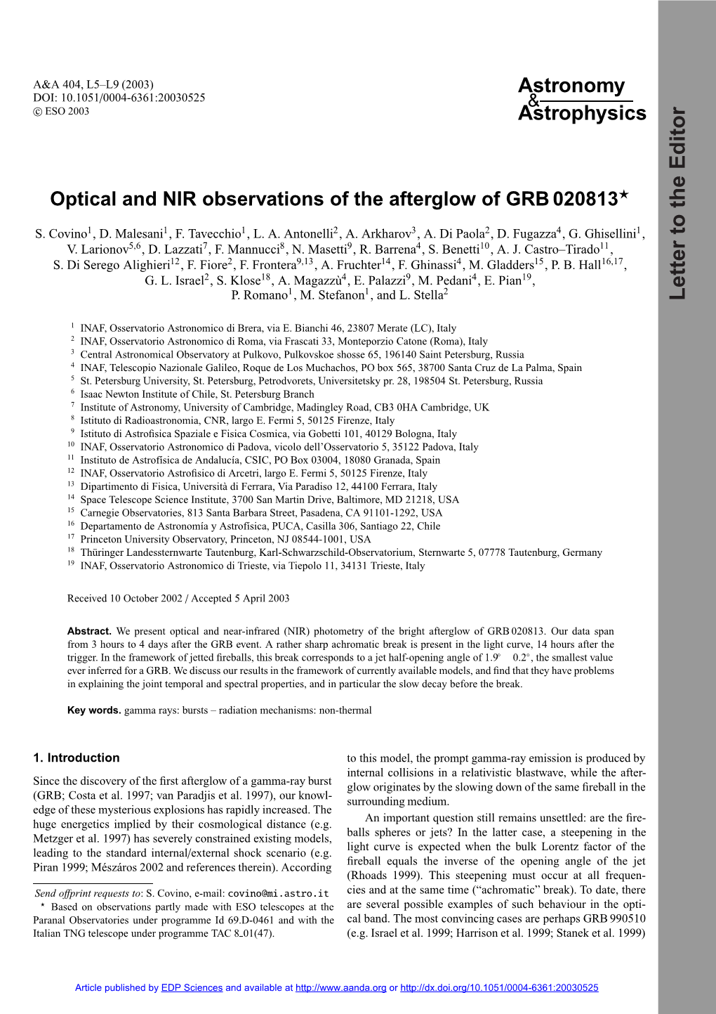 Optical and NIR Observations of the Afterglow of GRB 020813 The