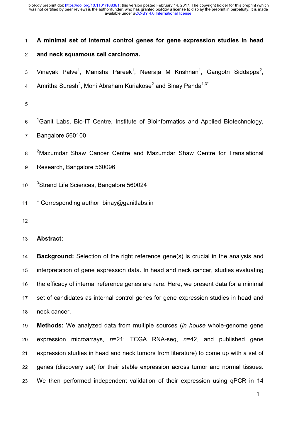 A Minimal Set of Internal Control Genes for Gene Expression Studies in Head