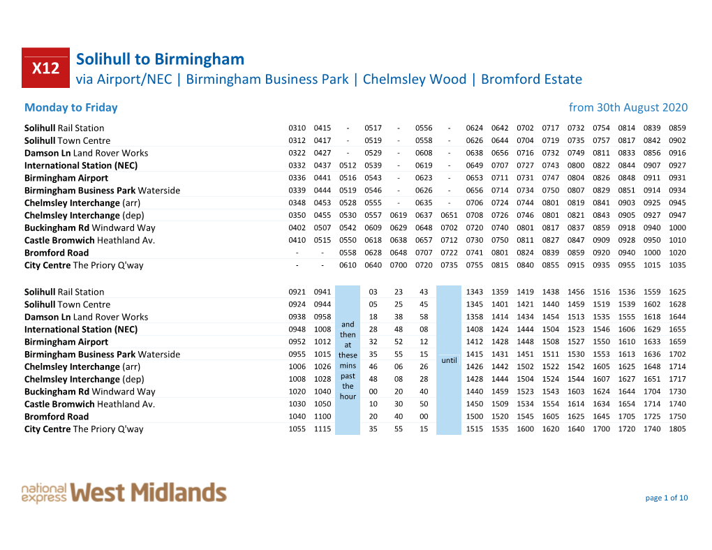 Download the X12 Timetable