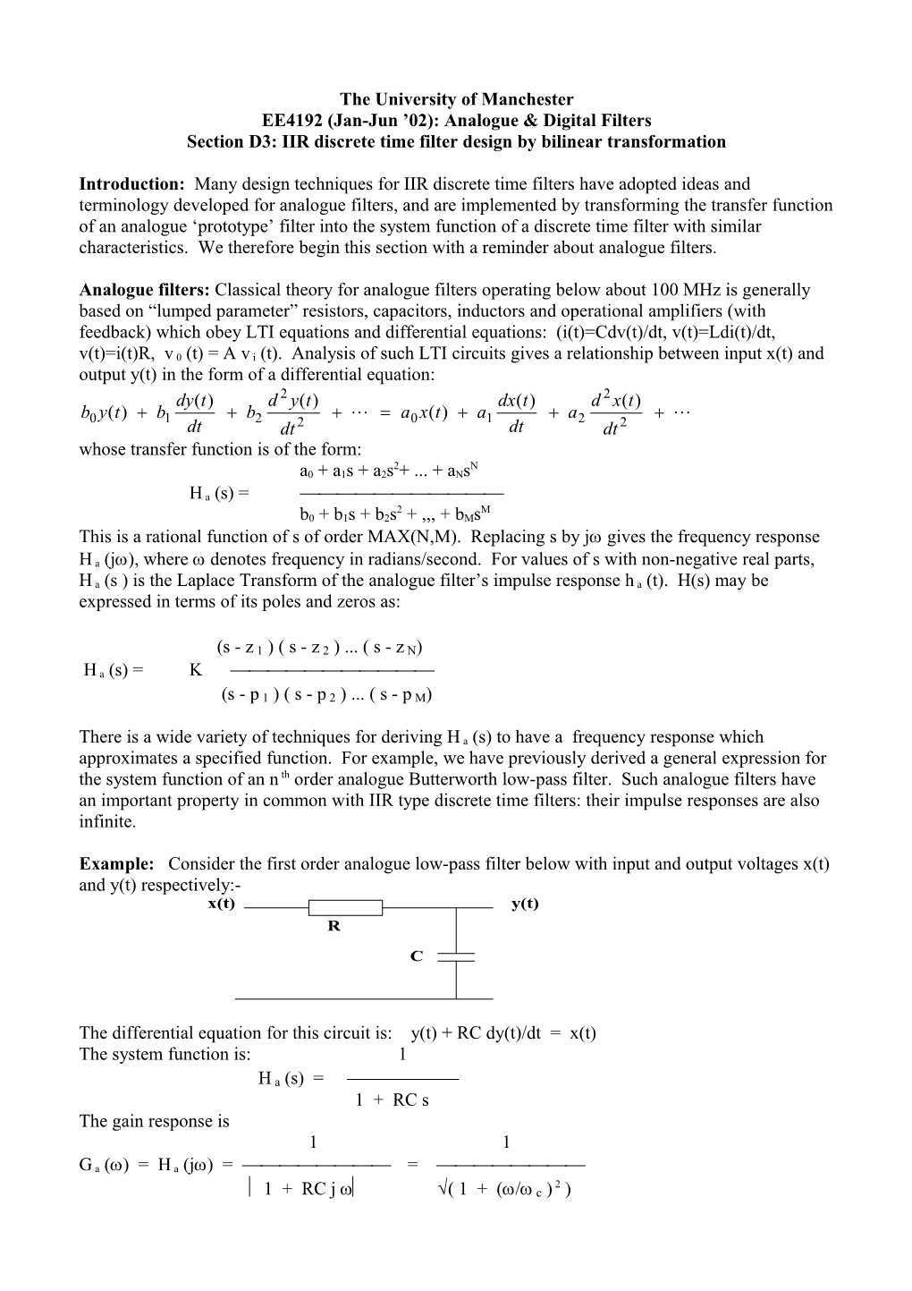 Iir Digital Filter Design by Bilinear Transformation