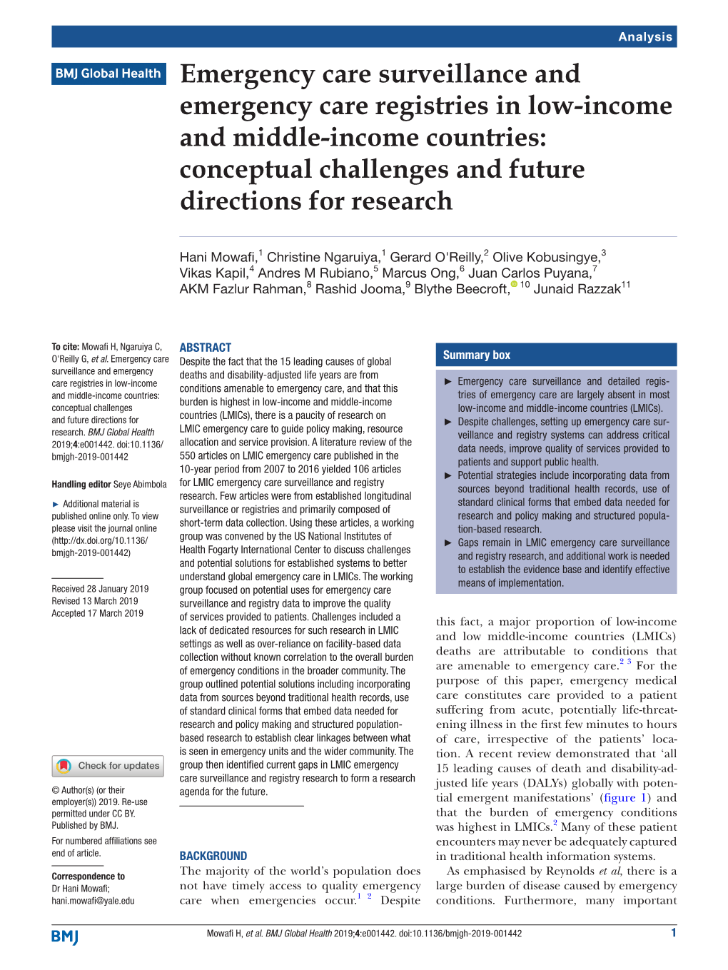 Emergency Care Surveillance and Emergency Care Registries in Low-Income and Middle-Income Countries: Conceptual Challenges and Future Directions for Research