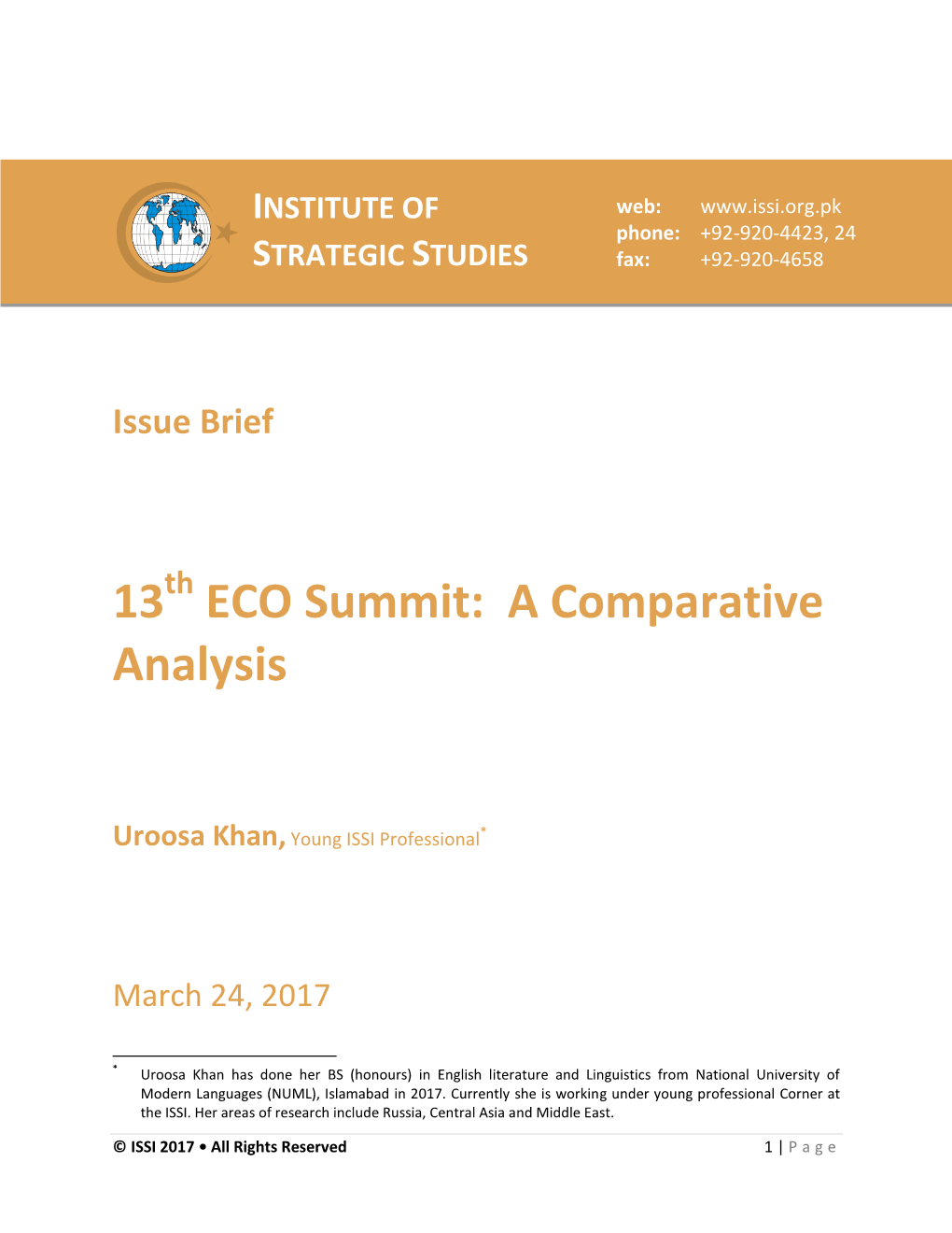 13 ECO Summit: a Comparative Analysis March 24, 2017