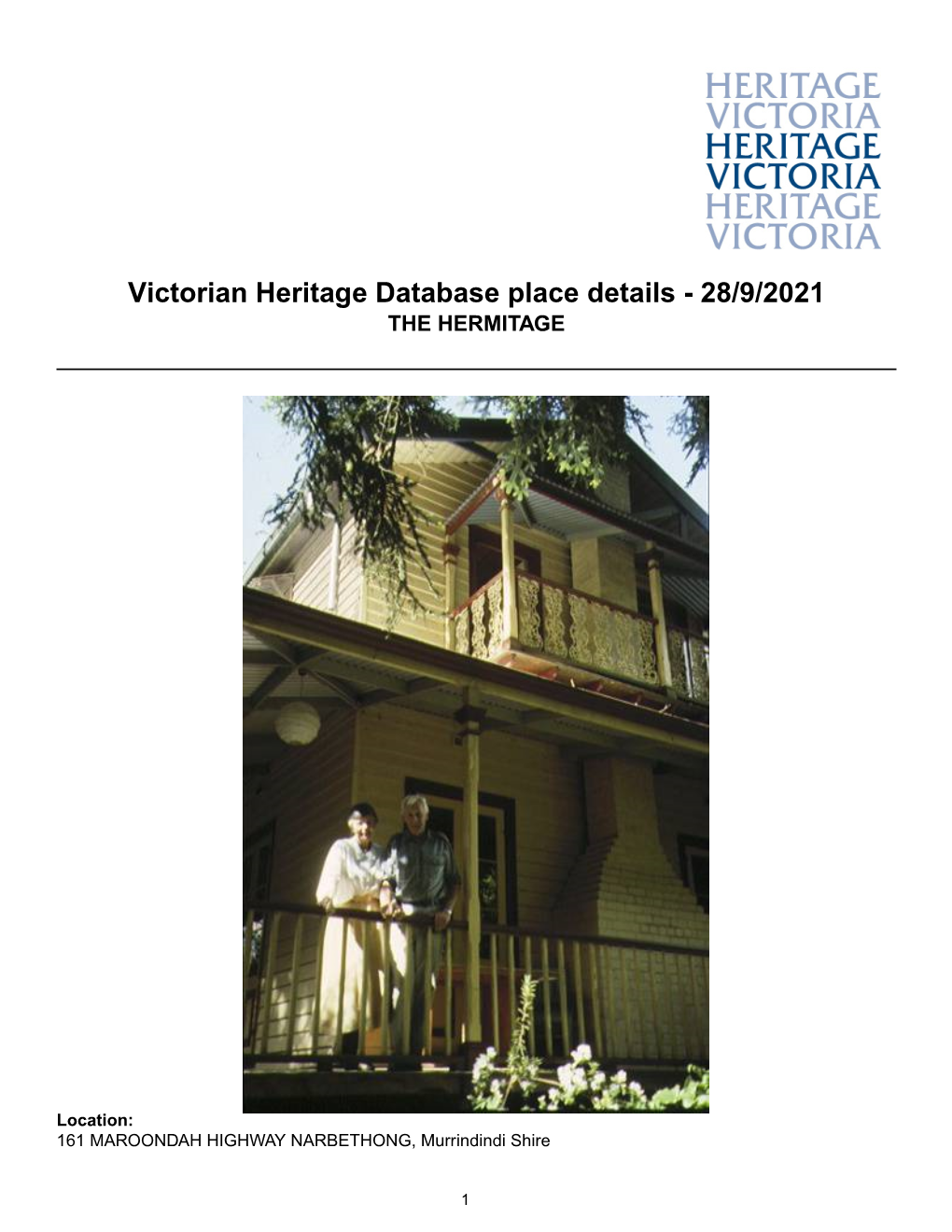Victorian Heritage Database Place Details - 28/9/2021 the HERMITAGE