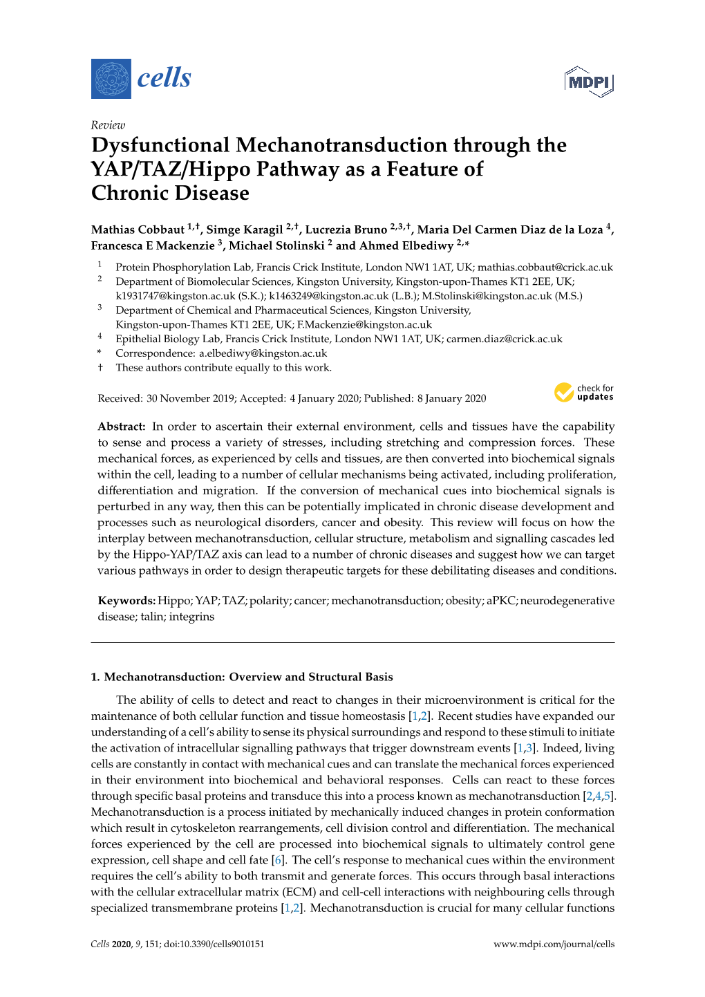 Dysfunctional Mechanotransduction Through the YAP/TAZ/Hippo Pathway As a Feature of Chronic Disease