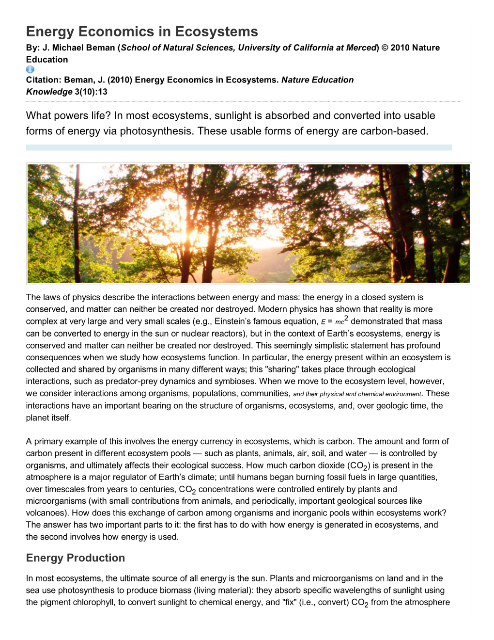 Energy Economics in Ecosystems By: J