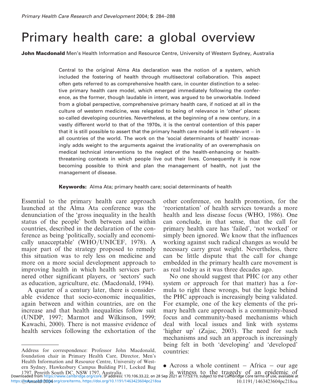 Primary Health Care Research and Development 2004; 5: 284–288