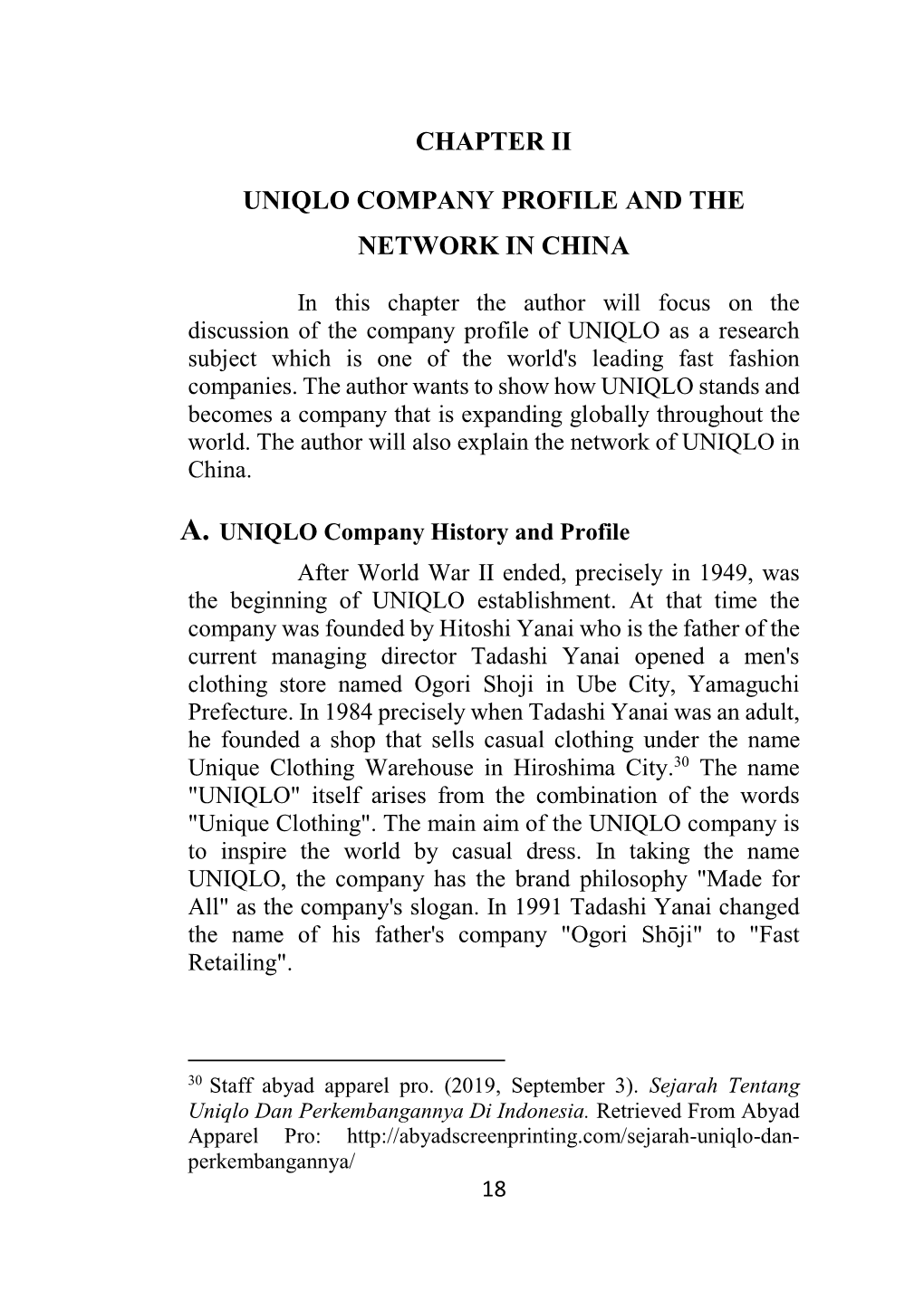 Chapter Ii Uniqlo Company Profile and the Network in China